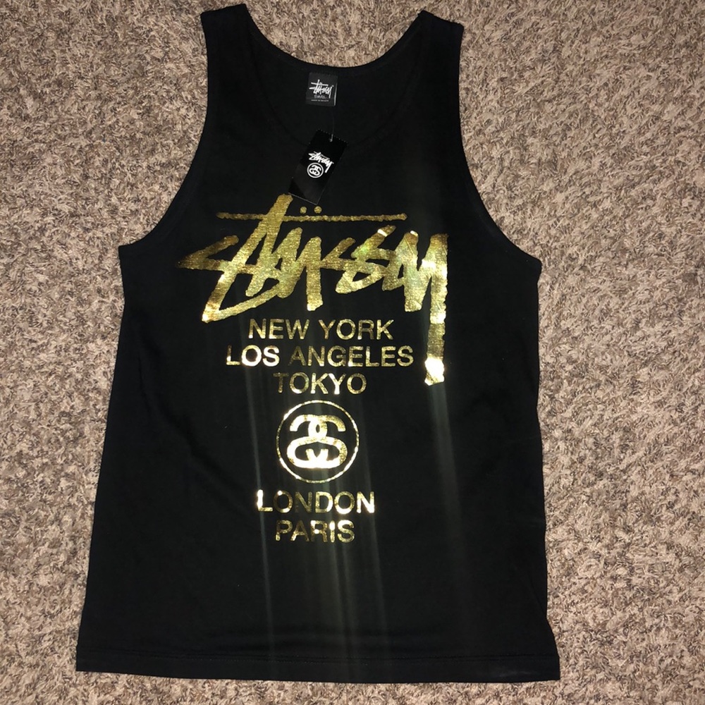 Black base with gold printed letters